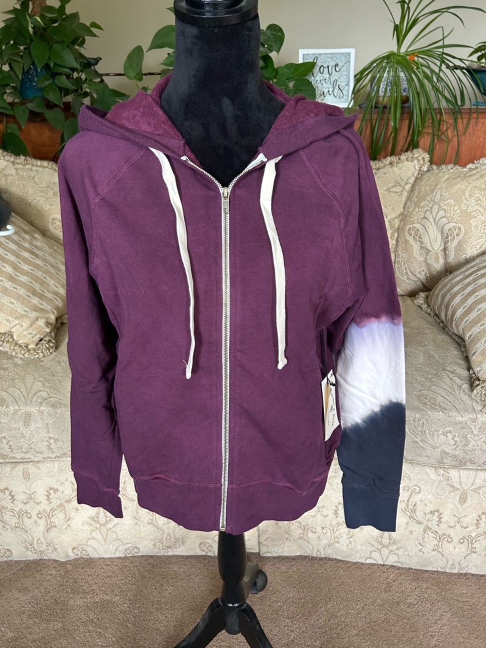 Electric & Rose Purple Zip-Up Hoodie with Dip-Dye Sleeve